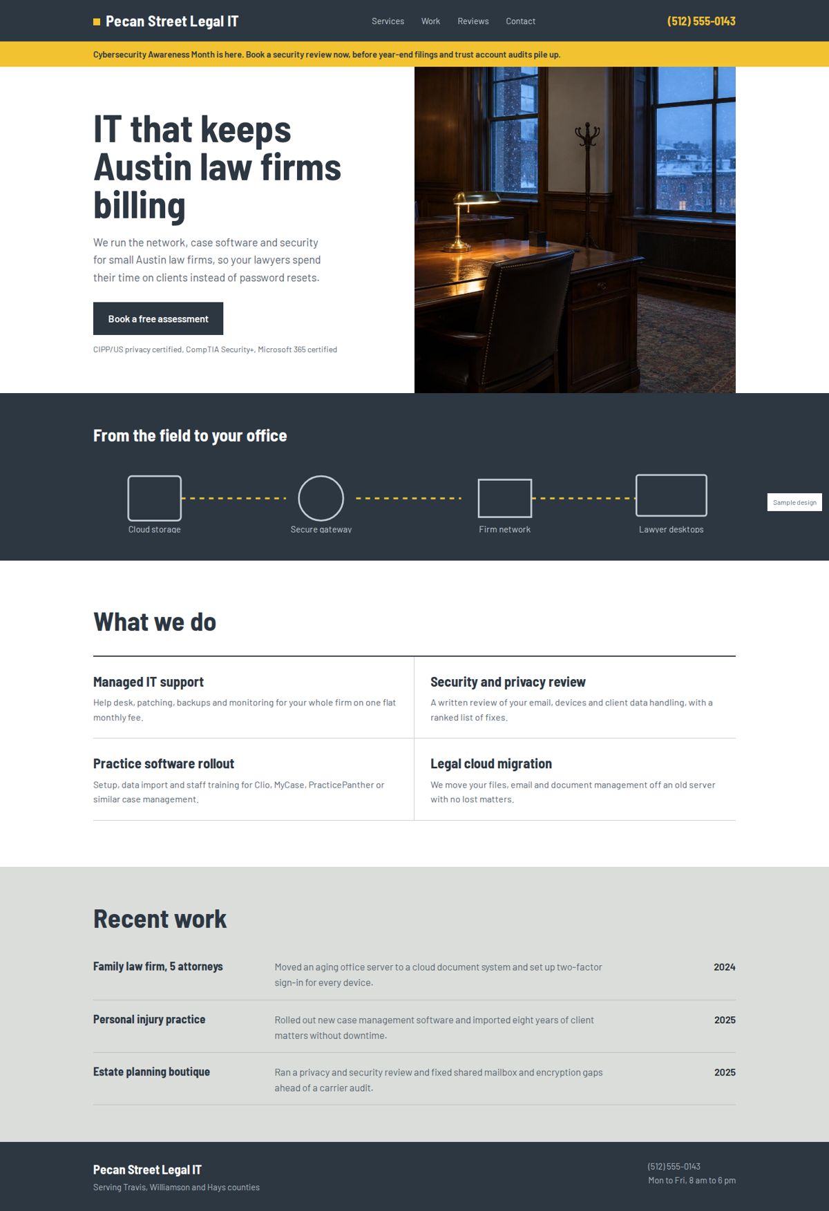 Full page of a sample business website, desktop view